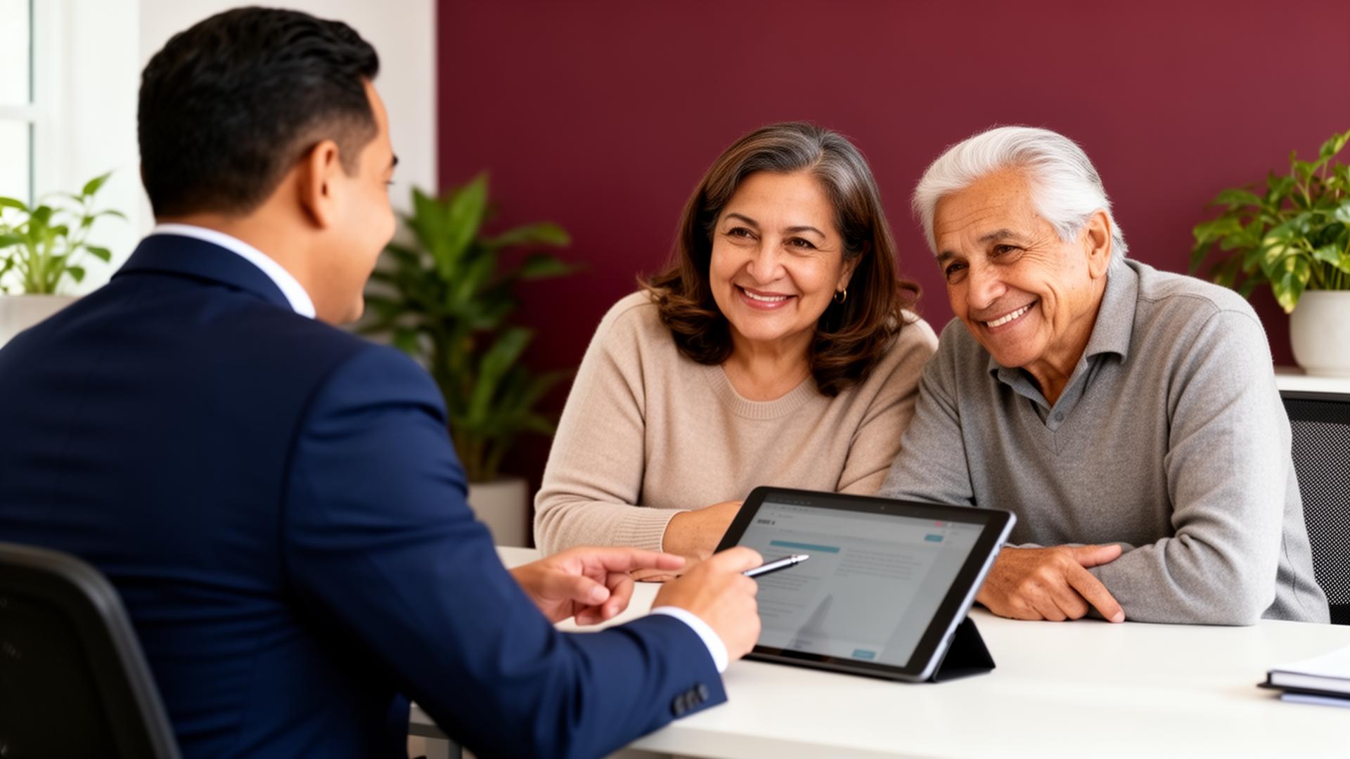 Insurance advisor meeting with a senior client